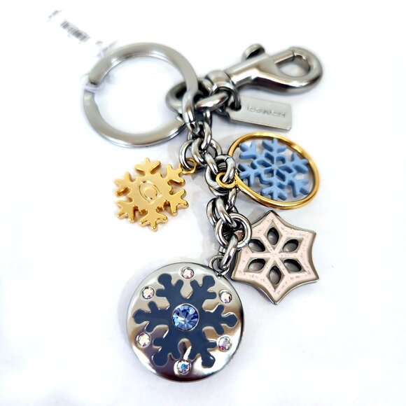 Coach Snow Cluster Winter Metal bag charm C7100 silver gold blue Keychain NWT - Picture 1 of 4